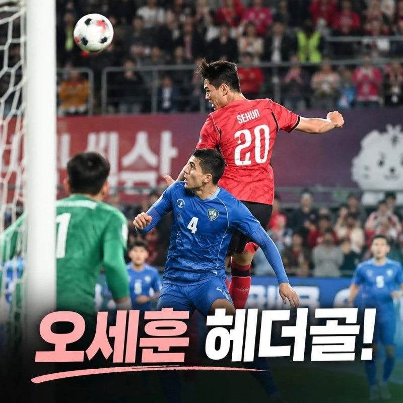 오세훈 헤더골 폭발! 한국 우즈벡전 2-0 완승 견인/손흥민 59호골까지오세훈 헤더골 한국 우즈....