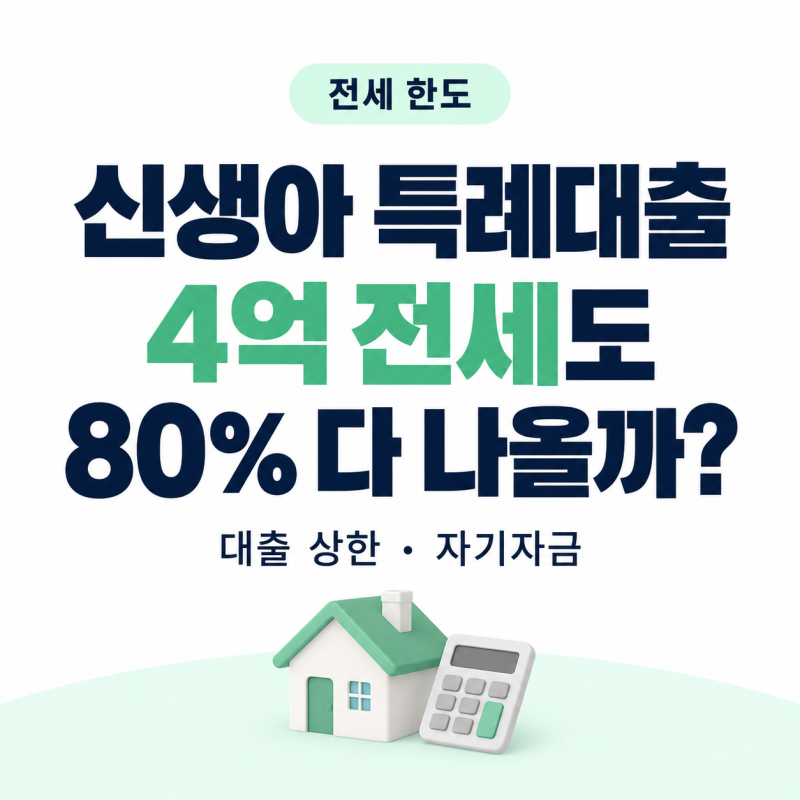 신생아 특례대출 전세 한도, 보증금 4억이면 80% 다 나올까? 자기자금 계산