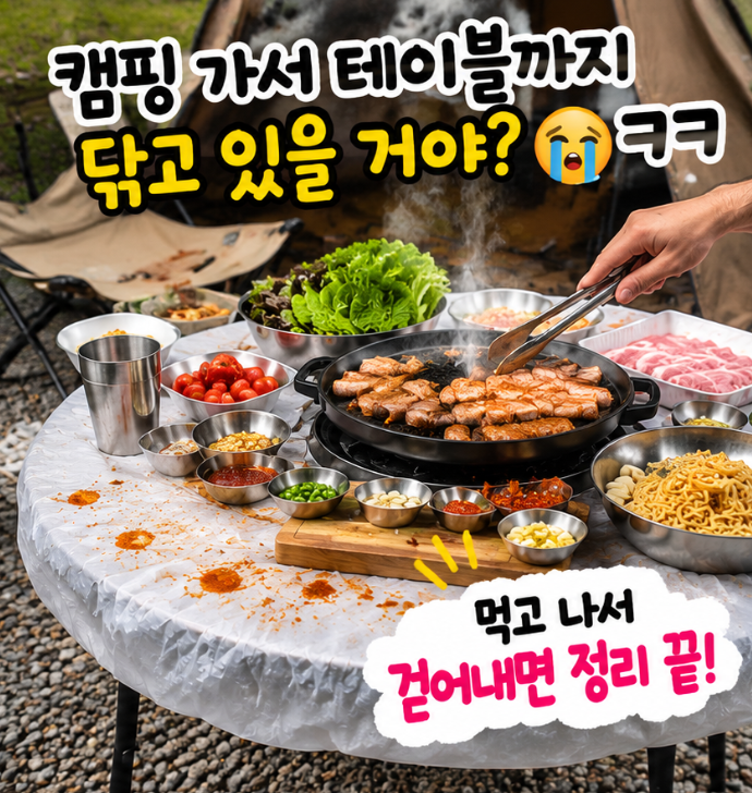 캠핑 준비물 추천｜일회용 밴딩 식탁보, 캠핑 테이블 청소가 귀찮다면?
