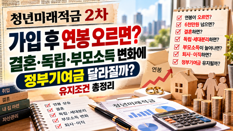 청년미래적금 2차 가입 후 연봉 오르면? 결혼·독립·부모소득 변화에 정부기여금 달라질까?