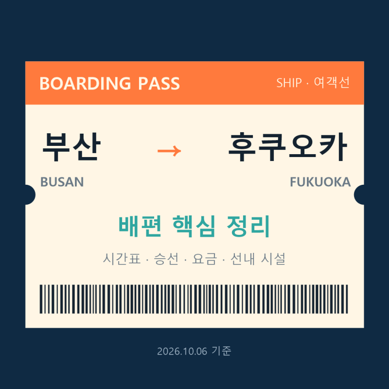 부산-후쿠오카 배편 뉴카멜리아 시간표, 요금, 승선 방법 정리