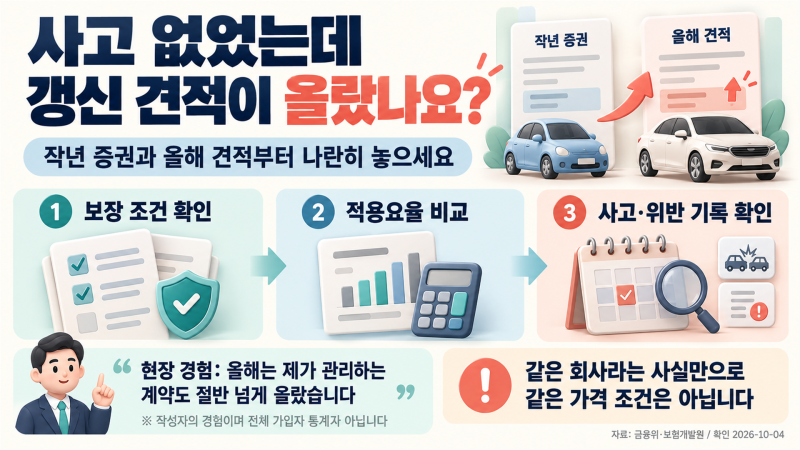 자동차보험 갱신 견적이 올랐다면, 증권과 견적으로 확인할 것