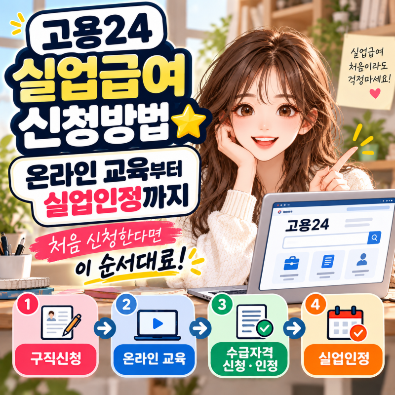 고용24 실업급여 신청방법｜처음 신청할 때 구직신청·온라인 교육·실업인정 순서