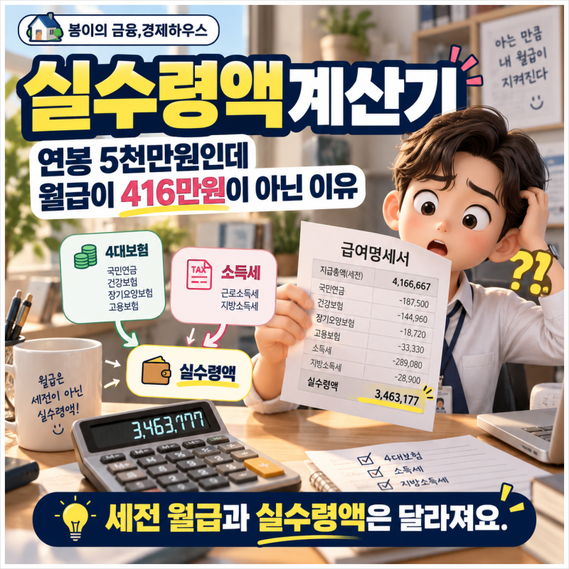 실수령액계산기, 연봉 5천만 원인데 월급이 416만 원이 아닌 이유