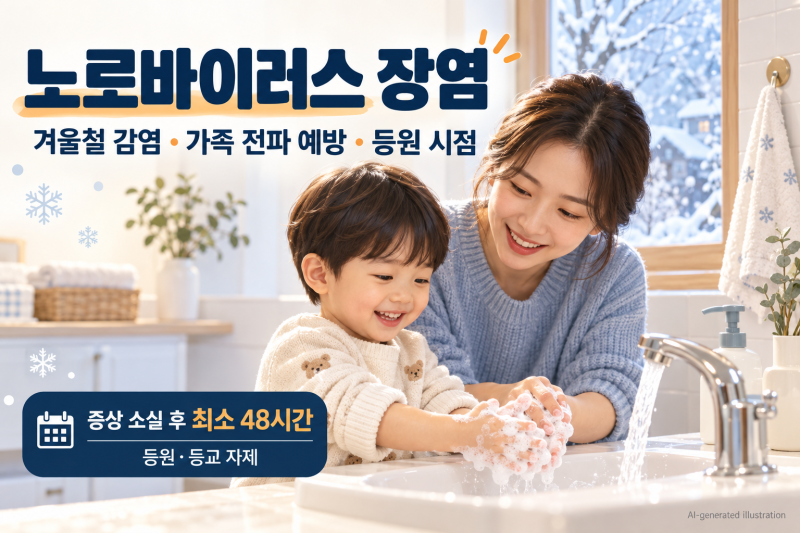 노로바이러스 장염｜겨울에도 걸리는 이유·가족 전파 예방·등원 시점