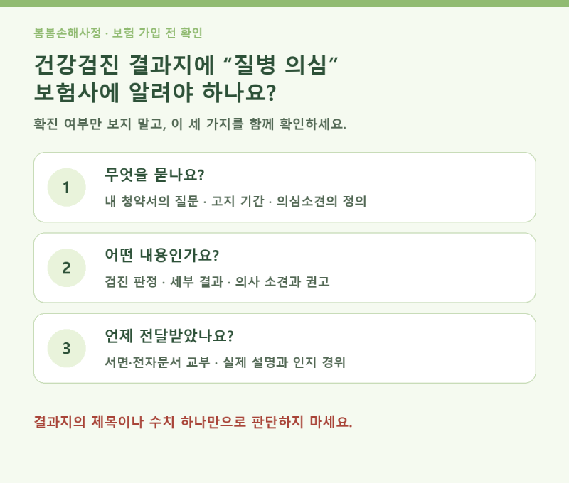 건강검진 결과지에 “질병 의심”이라고 적혀 있으면 보험사에 알려야 하나요?