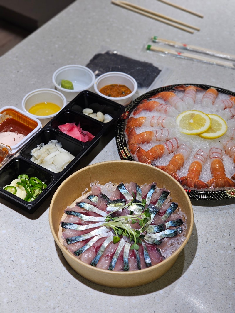 제주함덕맛집 여기고씨네 고등어회 딱새우회 포장 후기