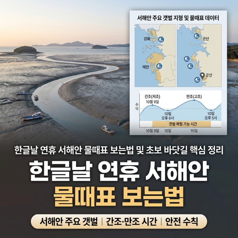 한글날 연휴 서해안 물때표 보는법 및 초보 바닷길 핵심 정리