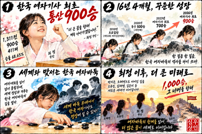 《바둑 특집》최정 9단, 한국 여자기사 최초 통산 900승