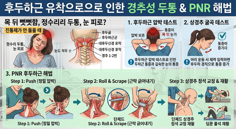 목 뒤 뻣뻣함과 정수리 두통·눈 피로? 진통제 안 들을 때 '후두하근 유착' (자가진단 & PNR 해....