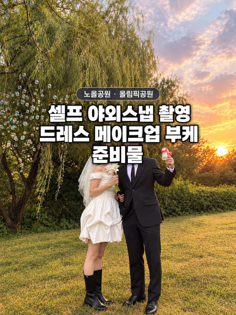 W17. 노을공원 올림픽공원 셀프 야외스냅 촬영 소품 준비물 가성비 메이크업샵 모즈샵 드레스....