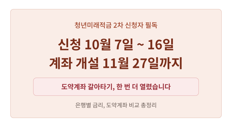 청년미래적금 2차 10월 7일 신청 시작, 우체국이면 급여이체 없이 연 8%! / 금리비교