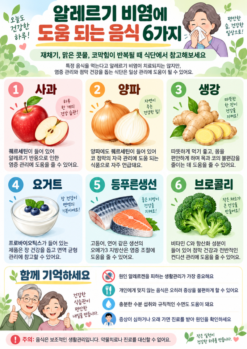 알레르기 비염에 좋은 음식 6가지 | 식단에서 어떻게 챙기면 좋을까요?