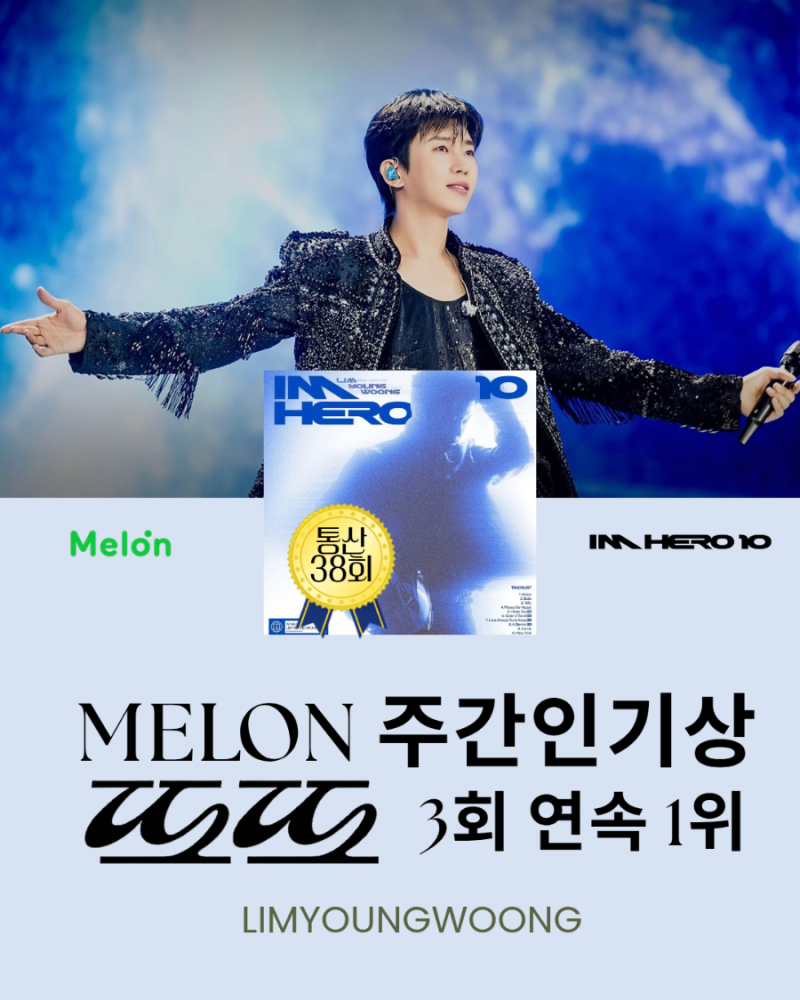 임영웅 ‘또또’, 멜론 주간인기상 3주 연속 1위… 통산 38회 명예의 전당이 눈앞
