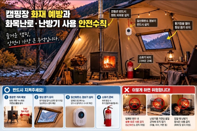 캠핑장 화재 예방, 화목난로·난방기 사용할 때 꼭 지켜야 할 안전수칙