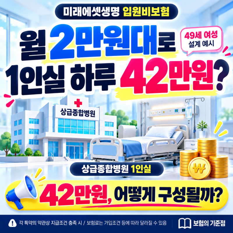 입원비보험 월2만원대로 상급종합병원 1인실 하루 42만원 가능할까요?