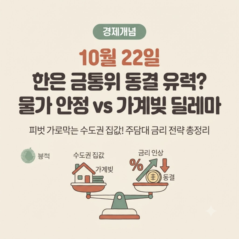 10월 22일 한은 금통위 기준금리 동결 유력? 물가 안정에도 발목 잡힌 가계빚과 주담대 금리 ....