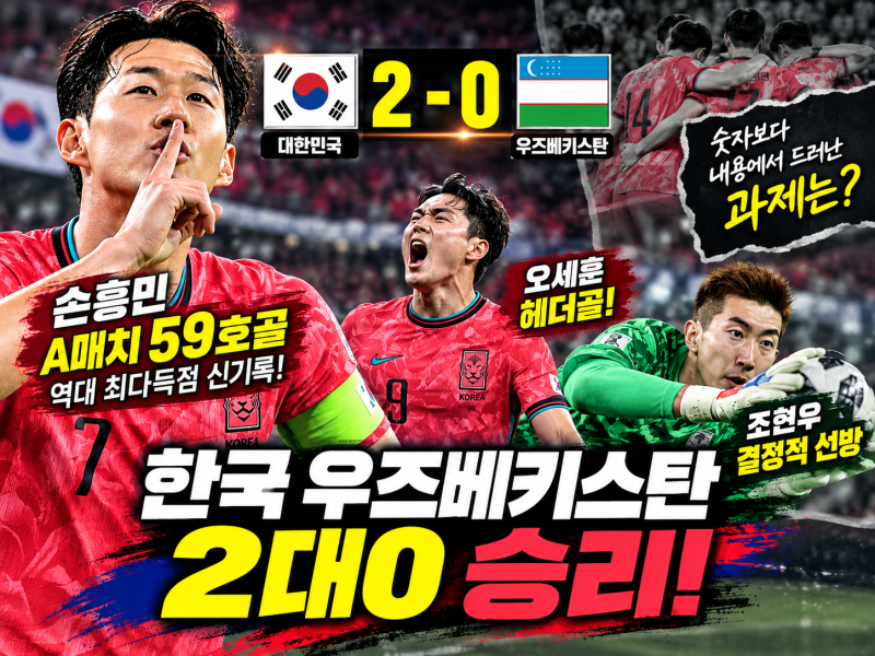 한국 우즈베키스탄 2대0｜오세훈 헤더골·손흥민 59호골, 경기 후 모레노 감독 평가