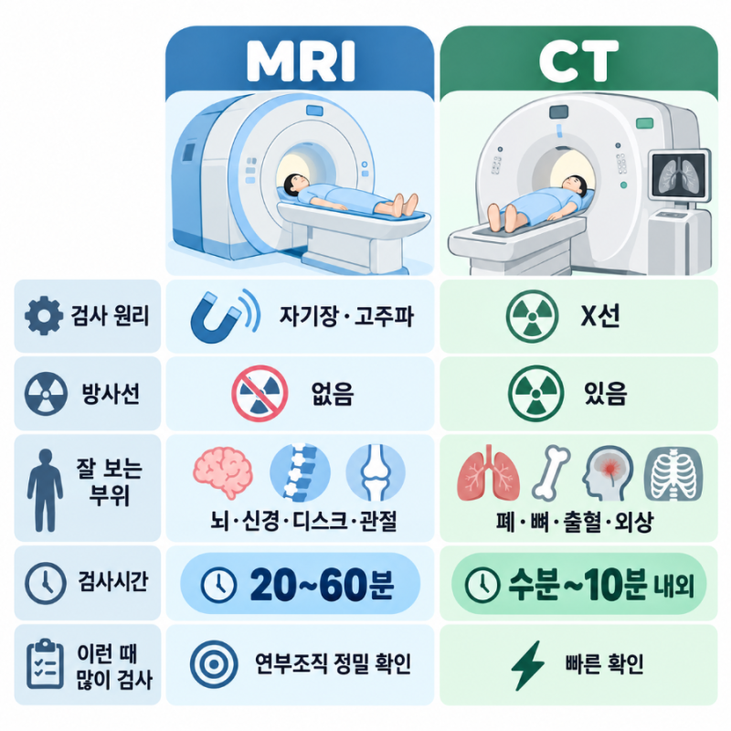 [MRI 검사 총정리] 비용, 건강보험 적용, 조영제, 금식, 검사시간, MRI CT 차이 등 핵심 정보 정리