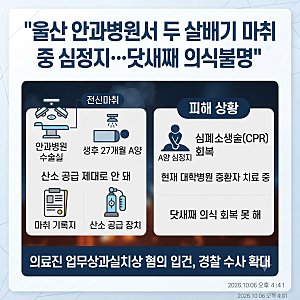 [사건사고] 울산 안과병원서 2살 여아 전신마취 중 심정지…닷새째 의식 회복 못 해 경찰 수....