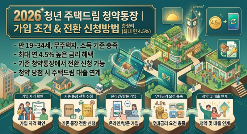 2026 청년 주택드림 청약통장 가입 조건 & 전환 신청방법 총정리 (최대 연 4.5%)