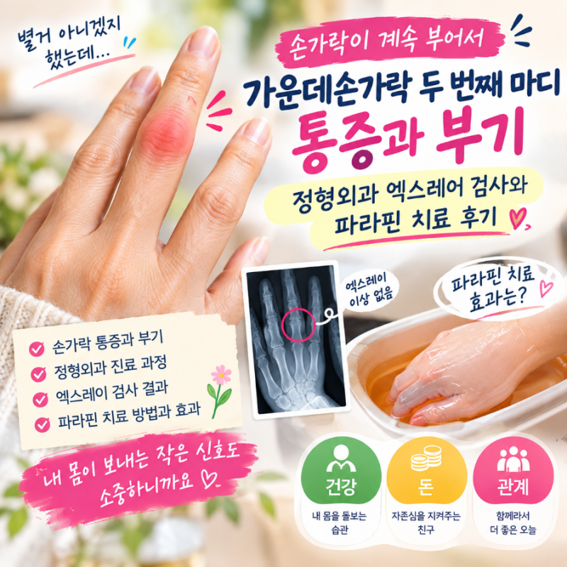가운데손가락 두 번째 마디 통증과 부기｜정형외과 엑스레이 검사와 파라핀 치료