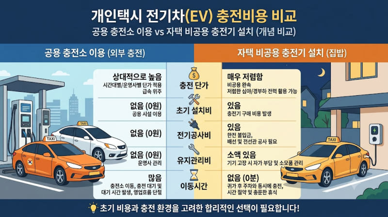 개인택시 전기차 충전기 설치, 단독주택·상가주택·빌라별 차이