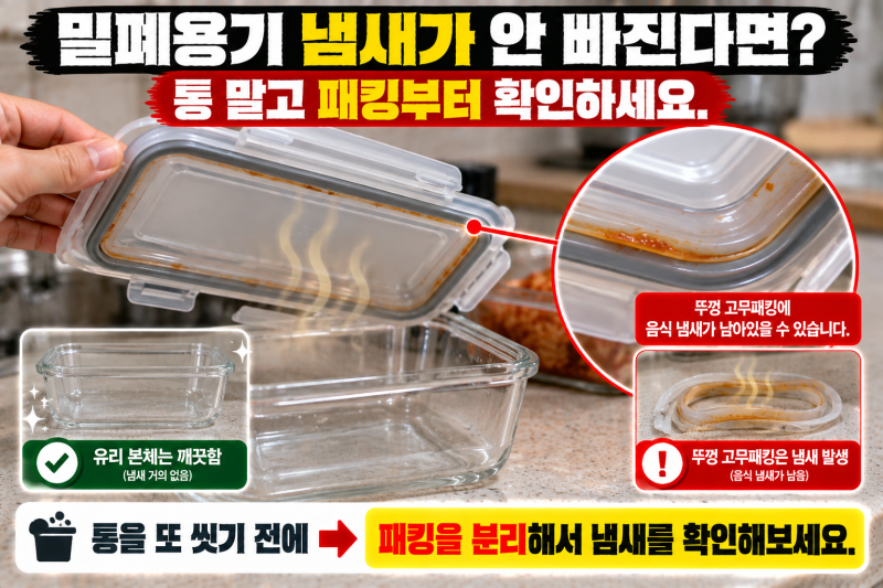 밀폐용기 고무패킹 냄새가 안 빠질 때, 통보다 패킹을 따로 씻어야 하는 이유