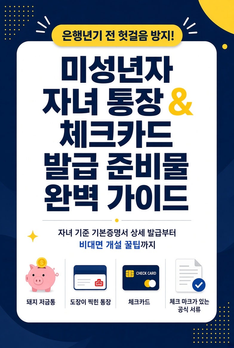 "미성년자 자녀 통장 & 체크카드 개설 완벽 가이드: 필수 서류 상세 발급부터 발급 반려 없는 ....
