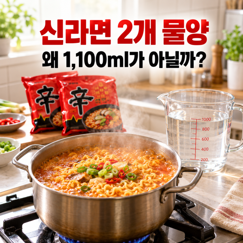 신라면 2개 물양, 왜 1,100ml가 아닐까? 3·4·5개와 500ml 라면 계산까지