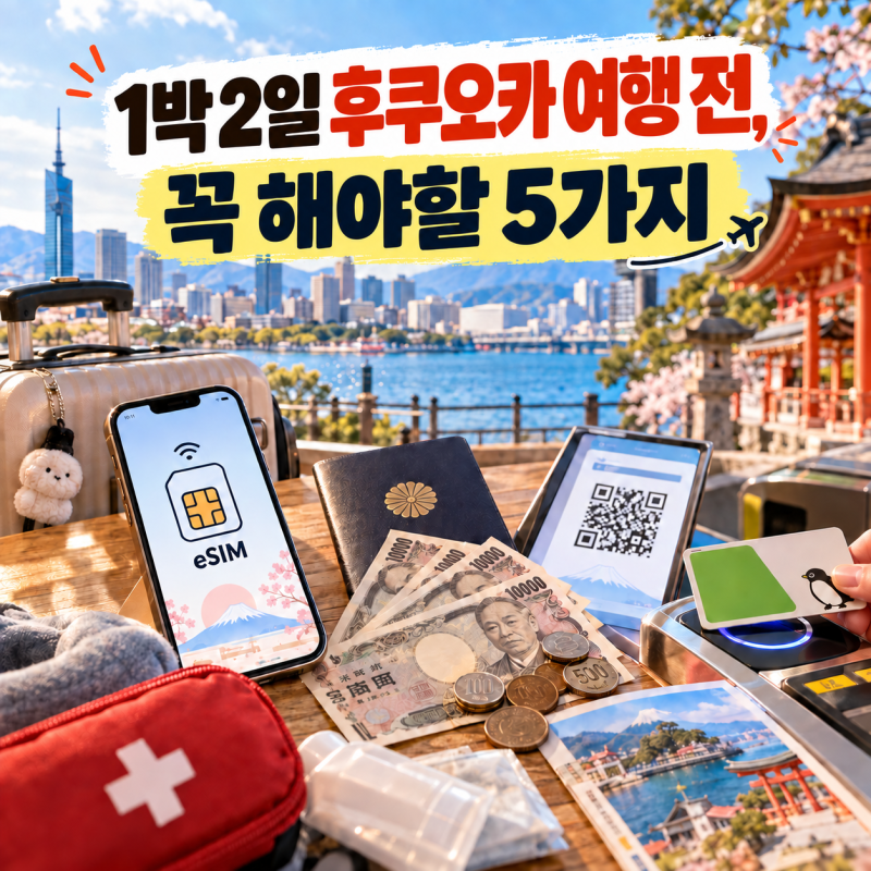 1박 2일 후쿠오카 여행 준비 5가지 | eSIM·환전·교통카드 640엔 컨택리스까지