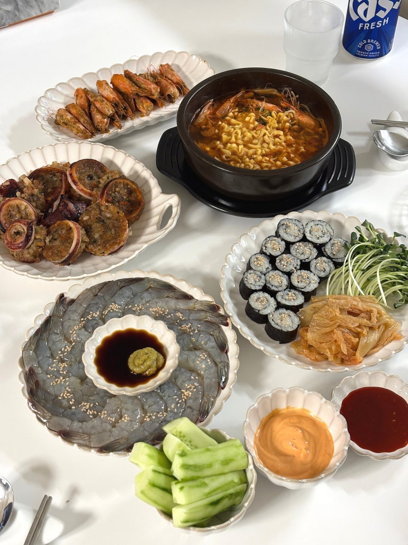 통수산 생새우 내돈내산 이자카야 홈술 안주 (생새우회 손질/신선도 확인 방법)