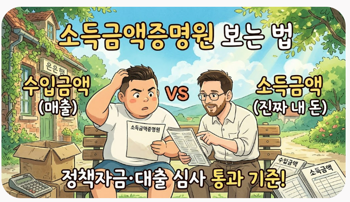 [소득금액증명원 보는 법] 수입금액 vs 소득금액 차이와 정책자금·대출 심사 통과 기준
