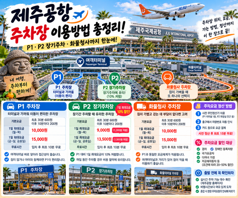 제주공항 주차장 이용방법 총정리｜P1·P2 장기주차·화물청사 요금과 차이