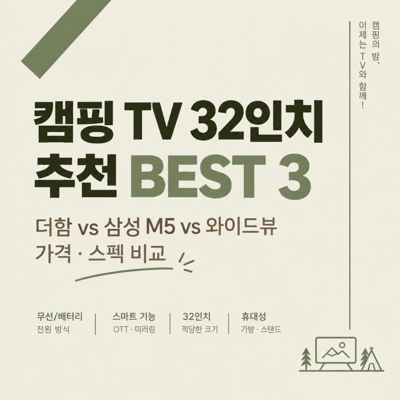 캠핑 TV 32인치 추천 Best 3 | 더함 vs 삼성 M5 vs 와이드뷰 가격·스펙 비교