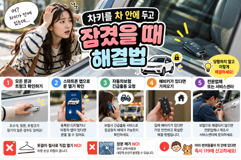 차키 차 안에 두고 문 잠겼을 때? 당황하지 말고 이렇게 해결하세요