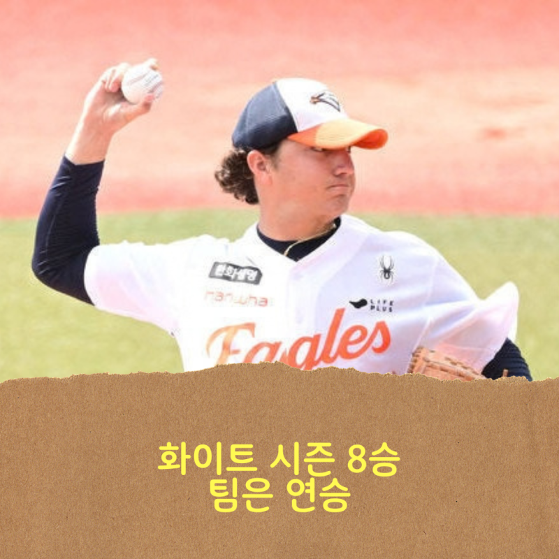 한화 이글스, 화이트 시즌 8승 + 박정현 역전 투런포, 노시환 28호 홈런