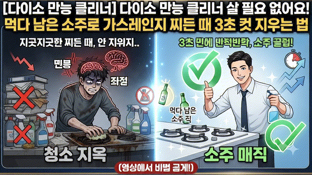 다이소 만능 클리너 살 필요 없어요! '먹다 남은 소주'로 가스레인지 찌든 때 3초 컷 지우는 ....