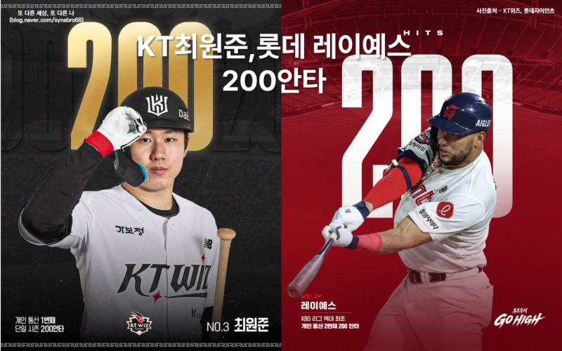 KT위즈 최원준 역대 3번째 롯데 레이예스 역대 4번째 200안타 기록