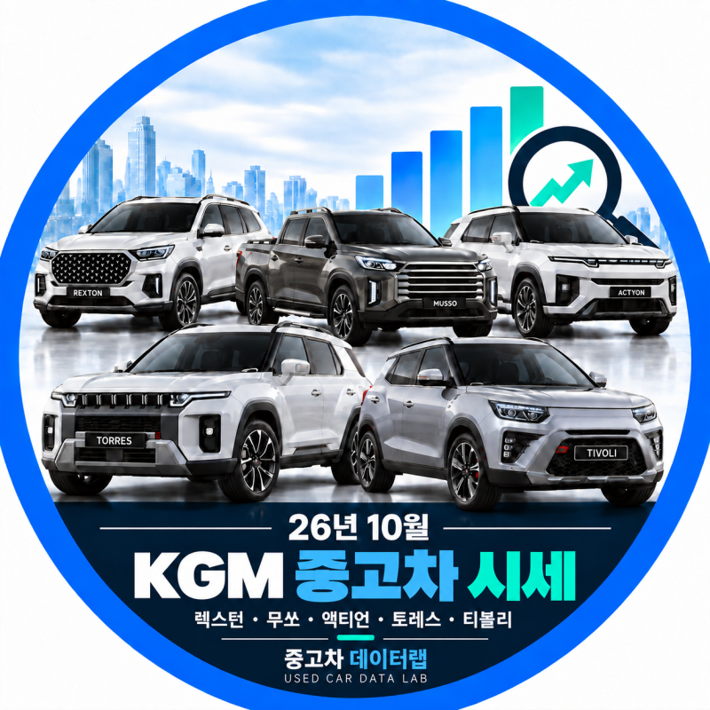 2026년 10월 KGM 중고차 시세｜렉스턴·토레스·티볼리·액티언·무쏘 중고차 가격 비교