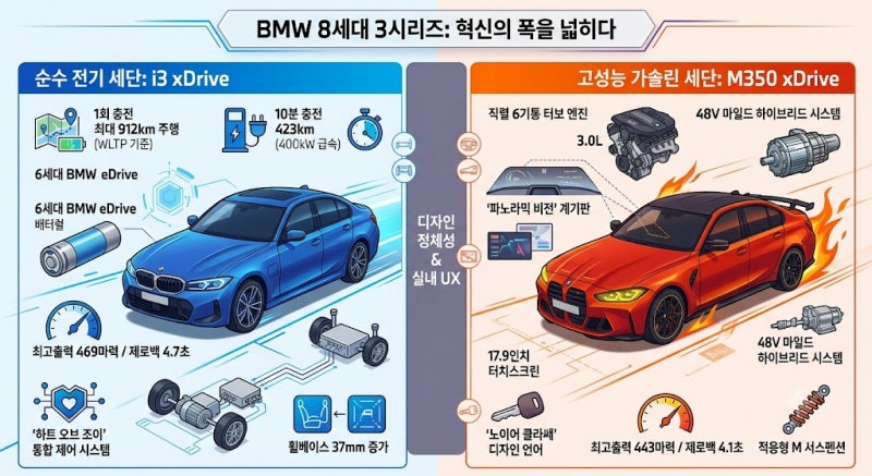 BMW 신형 3시리즈 공개! 전기차 i3부터 6기통 M350 xDrive까지, 3시리즈가 달라졌다