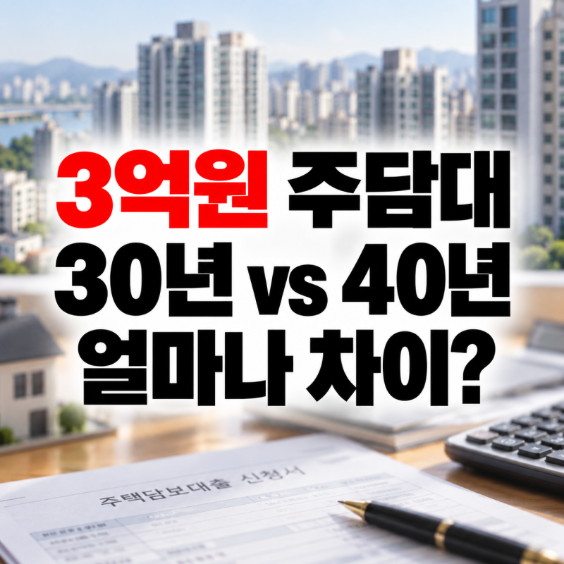 3억원 주담대 30년 vs 40년, 월 상환액 얼마나 차이날까? 총이자까지 비교