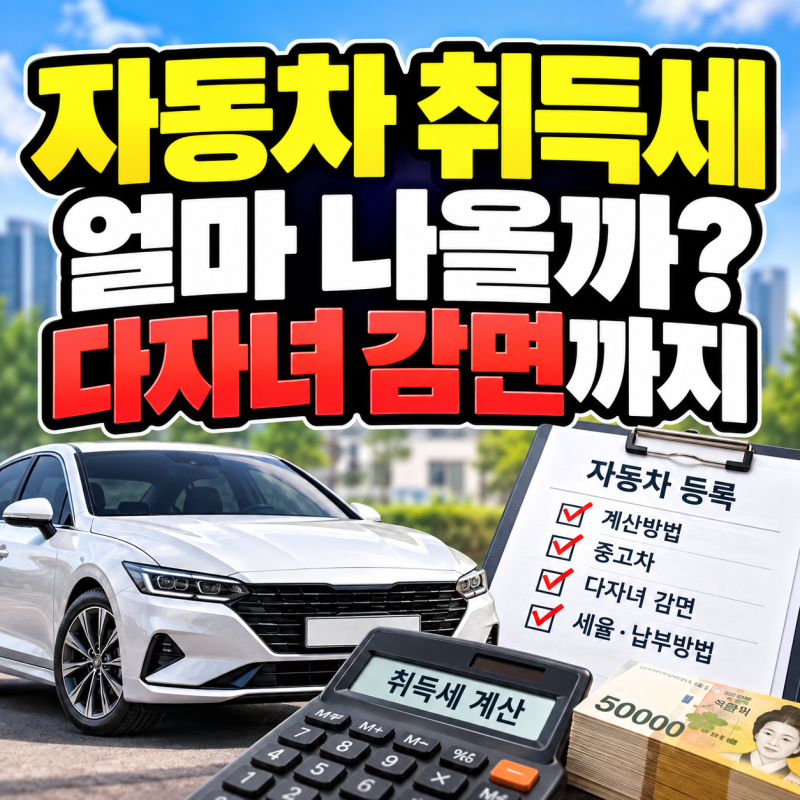 자동차 취득세 계산방법, 중고차·다자녀 감면까지 얼마일까?