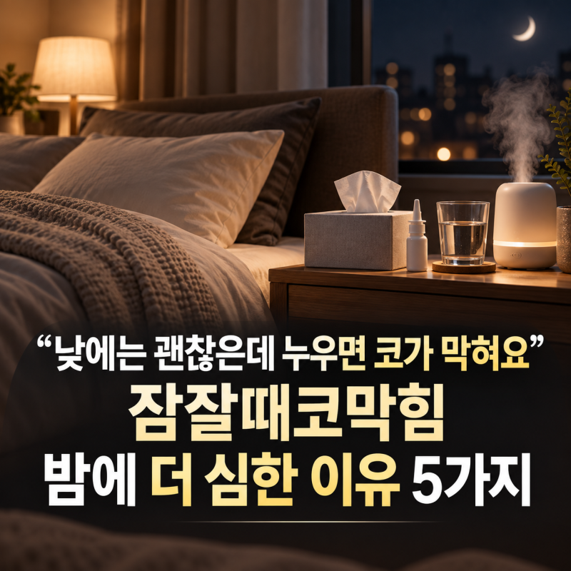 “낮에는 괜찮은데 누우면 코가 막혀요” 잠잘때코막힘 밤에 더 심한 이유 5가지