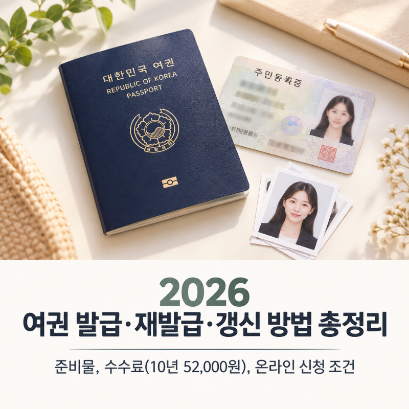 2026 여권 발급·재발급·갱신 방법 총정리 | 준비물, 수수료(10년 52,000원), 온라인 신청 조건