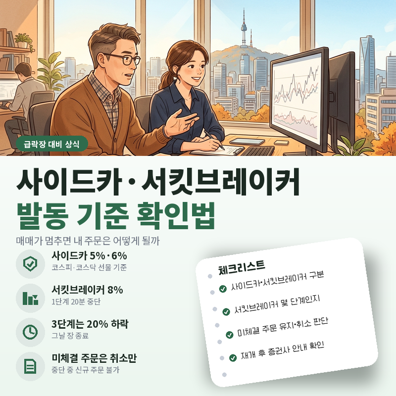 코스피 급락 때 사이드카·서킷브레이커 발동 기준 확인하는 법, 매매 정지되면 내 주문은 어....