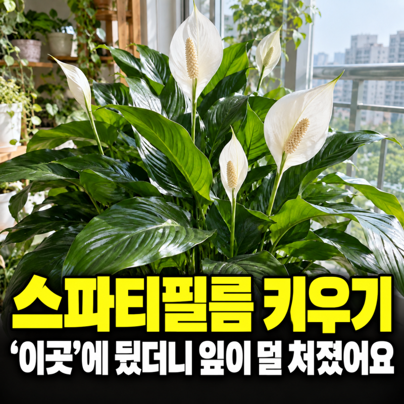 스파티필름 키우기 6년, 가을에 창가에서 ‘이만큼’띄웠더니 잎 처짐이 덜했어요