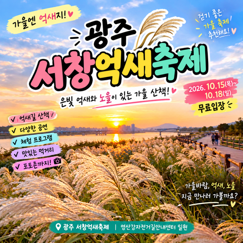 광주 서창 억새축제 2026 일정 총정리 은빛 억새와 노을 가을 나들이