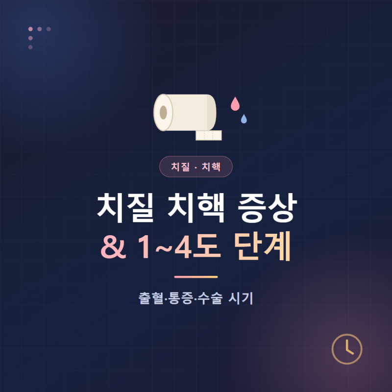 치질 치핵 증상, 배변 시 출혈과 내치핵 1~4도 수술 시기