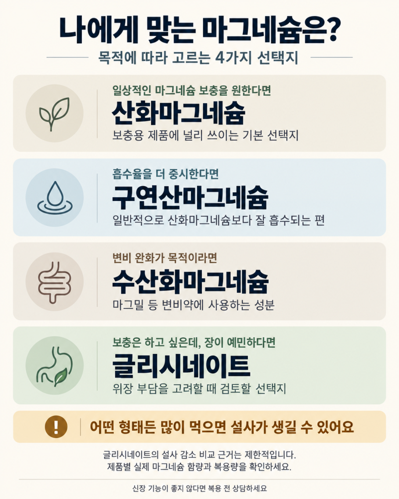 마그네슘 흡수율, 설사 부작용까지 고려하면 어떤 종류가 나에게 맞을까요?